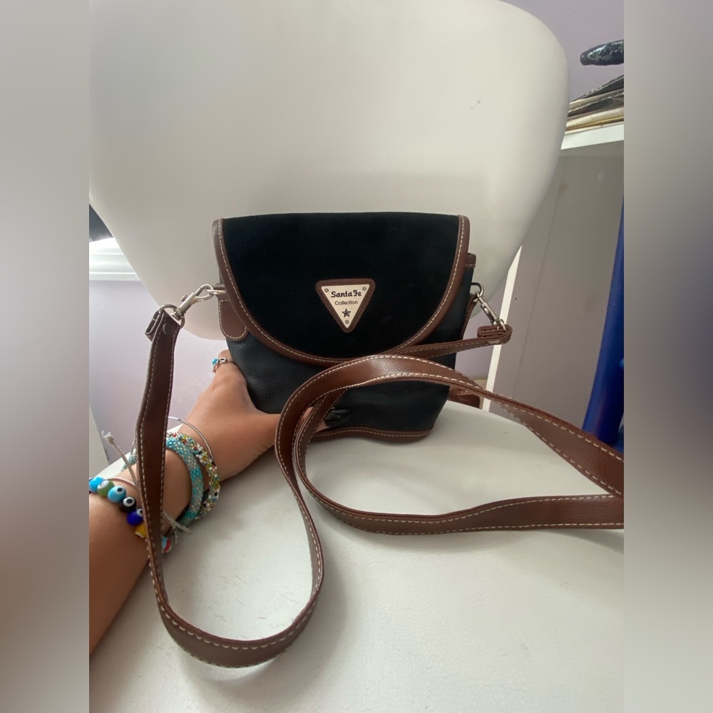 Black and Brown Leather Crossbody Shoulder Bag